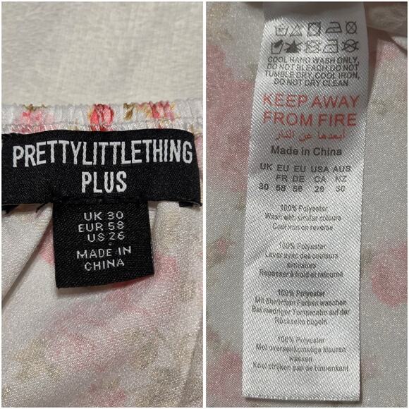 Pretty Little Thing Plus Pink Ditsy Short Puff Sleeve Mini Dress, Size 26 - Picture 4 of 6